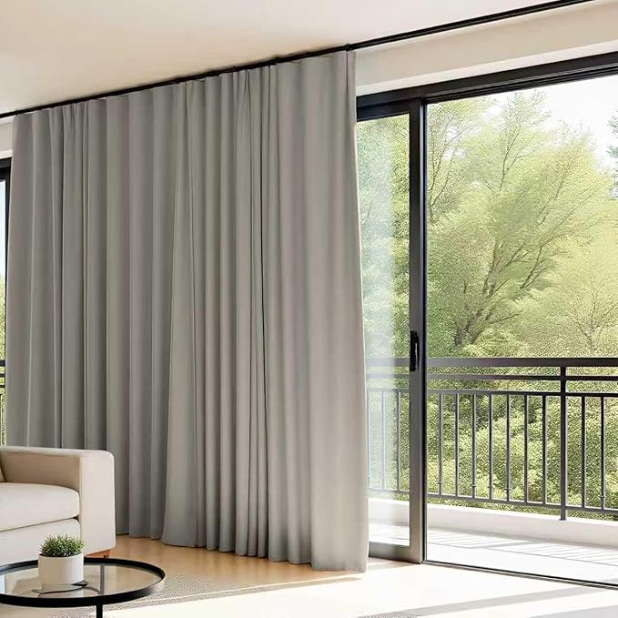 Room Divider Curtains Flexible Ceiling Tracks set Curtain track Ceiling Mount Blackout Curtain for Living Room Bedroom Ceiling Curtain Rod Privacy Dividers Panel W100xH120 Light Grey Drape&Black rail