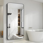 FORBATH Large Bathroom Mirror 72x36 Inches, Black Oversized Wall Mirror for 2 Sinks Aluminum Frame Full Length Rounded Corner Morndern Mirror for Bathroom Bedroom Entryway Living Room