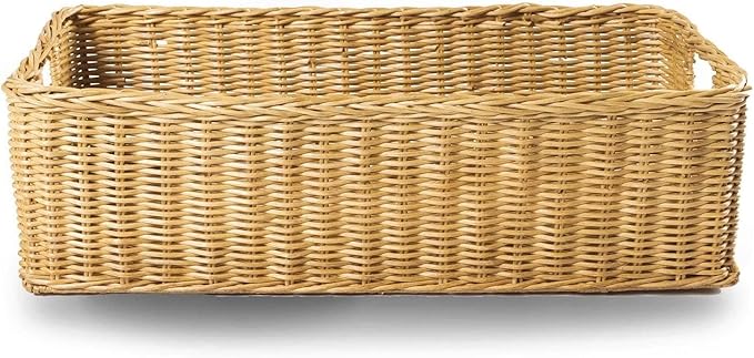 The Basket Lady Long Low Wicker Basket, Extra Large, 28.5 in L x 15 in W x 9 in H, Sandstone