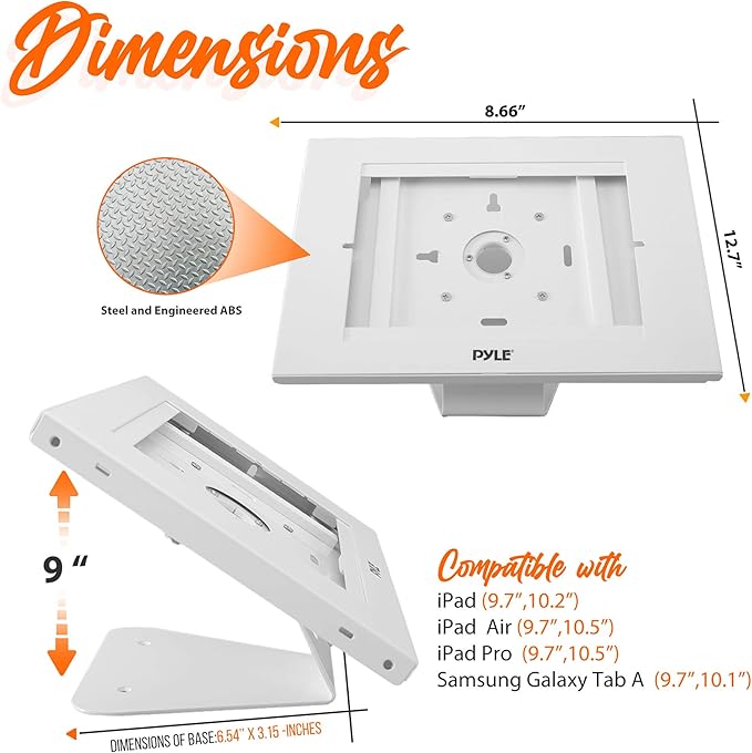 Anti Theft Tablet Security Stand - Wall / Table Mount Desktop iPad Kiosk Stand W/ Lock and Key, Restricted Pin-Hole, 90° Rotate - iPad, iPad Air, iPad Pro, Samsung Galaxy Tab A (2019) - Pyle PSPADLK15