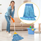 Lallisa 4 Pcs Commercial Mop Head Replacement Tube Microfiber Industrial Looped End Mop Heads Refill for Floor Cleaning for Home Commercial Industrial Use(Large,Blue)