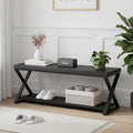 IBF Black Bench, Modern Entryway Bench for Bedroom, Wood Metal Storage Hallway Bench for Dining Living Room, Farmhouse Shoe Rack Indoor Accent Seating Bench for Foyer Entrance, Black Oak, 47 Inch Long