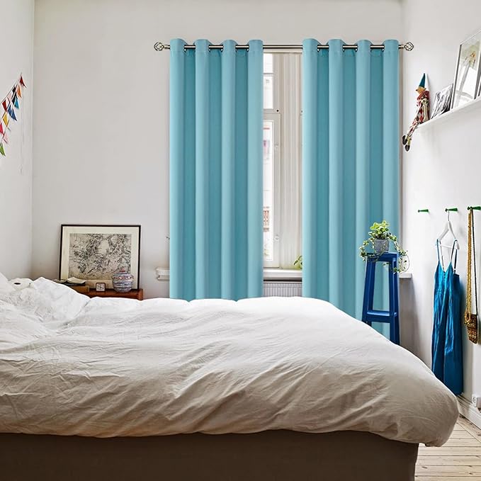BGment Blackout Curtains - Grommet Thermal Insulated Room Darkening Bedroom and Living Room Curtains, Set of 2 Panels (52 x 84 Inch, Aqua)