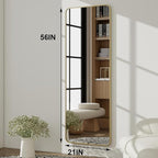 HARRITPURE 56"x21" Full Length Mirror, Gold Rounded Corner Aluminum Frame Floor Standing Mirror Hanging/Leaning Wall for Living Room Bedroom Cloakroom