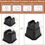 shouwuhho Bed Risers 6 inch, Furniture Risers Elevation in Heights 6 Inch Heavy Duty, Bed Lift Risers for Caster Wheels or Posts of Bed Table Couch, Support up to 6000 lbs, Black, 4 Pack