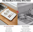 Stone Dish Drying Mat for Kitchen Counter, Water Absorbing Bathroom Tray Sink Organizer, Diatomaceous Earth Countertop Dish Rack Riser Sponge Holder Soap Dish, White, 16" x 12"
