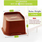 Bed Risers 1 inch, 2 inch, 3 inch, 4 inch, 6 inch, 8 inch Heavy Duty, Oversized Furniture Riser for Couch Sofa Table Chair Leg Frame Dorm, Support up to 6000 Lbs(Brown 8 Pack, 4 inch)