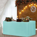 HolidayIdeas Fitted Table Covers - 96 x 30 Inch - 2 Pack Rectangle Tablecloths for 8 Foot Tables, Polyester Fabric Tablecloth for Parties, Holiday Dinner, Trade Show (Aqua)