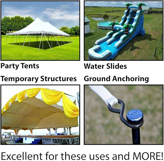 Single Head Tent Stakes - Heavy Duty Steel Tent Stakes, Versatile Ground Spikes to Anchor Commercial Inflatables, Party Tents, and Outdoor Camping Shelters, 3/4 x 24 Inch, 100-Pack