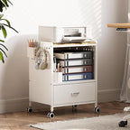TOOLF 1-Drawer Mobile File Cabinet with Wheels, MDF Wooden Panel Printer Stand with Adjustable Shelves, 2 Storage Bins & 4 Hooks, Home Office Organization