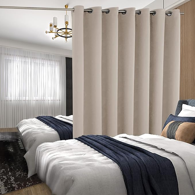 BGment Camel Sliding Door Curtain 96 Inch Long - Wide Room Darkening Room Divider Curtain for Bedroom Privacy Themral Insulated Grommet Room Separator Drape, 1 Panel, 100 X 96