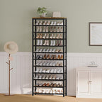 12-Tier Tall Shoe Rack Organizer, Wooden Shoe Storage for Closet Holds 48 Pairs, Sturdy Shoe Shelf with X-Shaped Metal Support, for Entryway, Bedroom, Rustic Brown and Black SS212BR