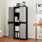 Giantex 68-inches Garage Storage Cabinet, PP Lockable Storage Shed with Doors, Freestanding Tool Locker with 3 Adjustable Shelves, Heavy-Duty Shelving Unit for Pantry, Basement, Laundry Room, Mudroom