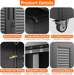Aobabo Metal Broom Closet Storage Cabinets,Steel Mop and Broom Cabinet with Adjustable Shelves,Lock,Pegboards and Wheels,Assembly Required,Black