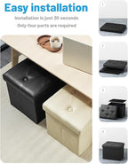 AmasSmile Storage Ottoman Folding Foot Rest Stool, Leather Footstool Bench, Short Ottoman Stool, Storage Foot Rest Store, Books (Side Pocket Black, 17" D x 13" W x 13" H)