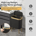 Procade 2Pack Office Trash Can with Lid, 4 Gallon Gold Trash Can Bathroom,Black Garbage Can with Push Button, Narrow Garbage Bin Waste Basket for Bedroom, Kitchen,Toilet(Black x2)