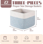 OIAHOMY 9”x9”x7” Storage Cubes, Cotton Rope Woven Baskets for Organizing, Cube Storage Bin, Small Gift Basket for Shelf, 3-Pack, Blue&White