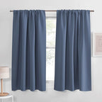 PONY DANCE Short Black Out Curtains 48 inch Long for Small Window, Rod Pocket Privacy Bathroom Draperies,Thermal Insulated Lighting Blocking Drapes for RV(2 Panels Set,Stone Blue, W42 x L48 inches)