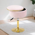 Adjustable Vanity Stool with Storage, 360° Swivel Makeup Stool Chair Small Velvet Round Ottoman with Gold Base for Bedroom, Pink