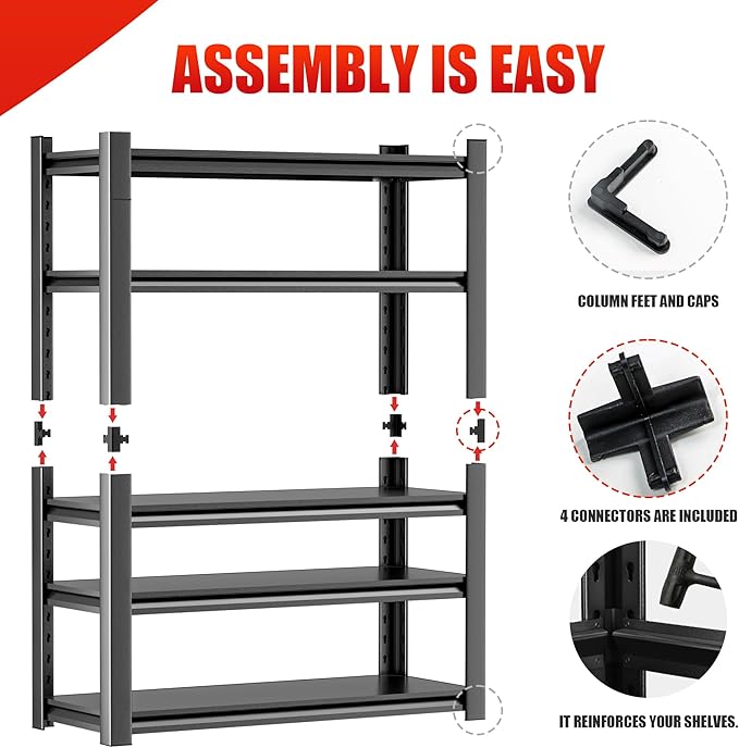 Heavy Duty Metal Storage Rack Shelving for Garage, 5 Tier Shelving Unit - Garage Storage Shelf, Industrial Utility Shelving, Durable Metal Shelf Organizer 24" D x48 W x87 H