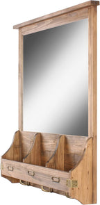 Kate and Laurel Stallard Decorative Rustic Wood Home Organizer with Mirror, Pockets, and Key Hooks, Rustic Brown