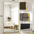 HARRITPURE 80"x40" Oversized Full Length Mirror - Rectangular Gold Aluminum Frame Floor Mirror with Stand for Bedroom, Living Room, Cloakroom, Full Body Reflection