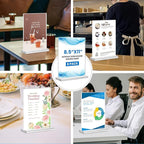 Acrylic Sign Holder 8.5x11, 8Pack Clear TableTop Sign Holder-Sided, Plastic Flyer Display Holder with Vertical Base, Clear Flyer Stand Menu Table Display Holders for Restaurants Office Store Show Fair
