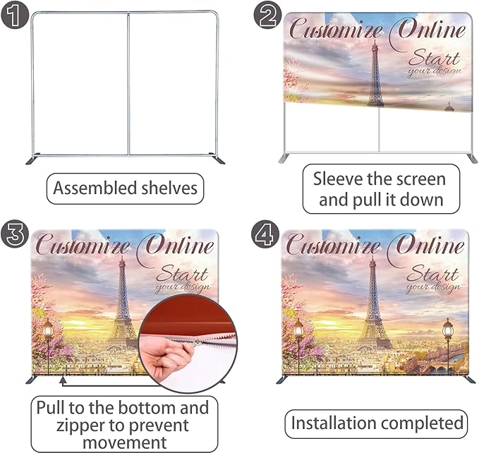 Customize Exhibition Tension Fabric Store Sign Holders Display Stand Frame and Benner Set - Double Sided Printing 7.5×13 FT