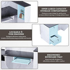 R-Shaped Modern Reception Desk with Counter & Storage - 71"/84" Large Office Front Desk, Salon Checkout Counter with Lockable Cabinets, Shelves & Drawers (Black & White, Right - 71''L x 34''W x 41''H)