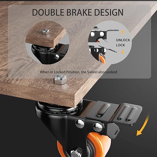 2 Inch Caster Wheels, Threaded Stem Casters Set of 4 Heavy Duty, 5/16"-18x1 (Screw Diameter 5/16", Stem Length 1"), Safety Dual Locking Industrial Castors, Wheels for Cart, Furniture