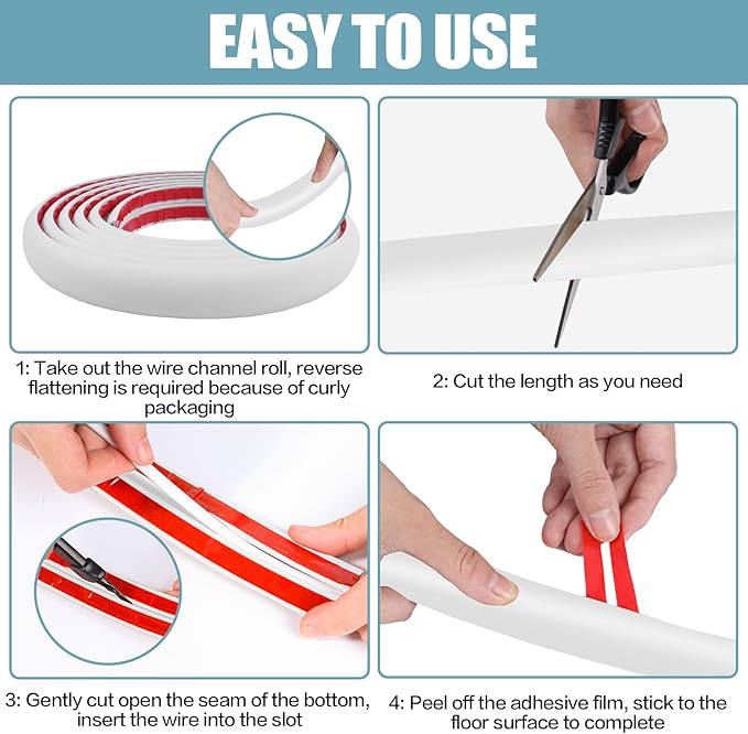 Floor Cord Cover Self Adhesive Cord Hider,3.3FT Cable Management, Extension Strip Protector for Wires, Prevent Cable Trips for Offices, Gyms, Exhibitions Cavity:0.47"(W) x 0.35"(H) White