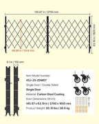 VEVOR Double Folding Security Gate, Lockable Scissor Gate with 360° Swivel Casters, Outdoor Barricade Steel Retractable Gates, for Entry Security, Garage, Warehouse & Pool, 145.67 x 63.19 in (W x H)