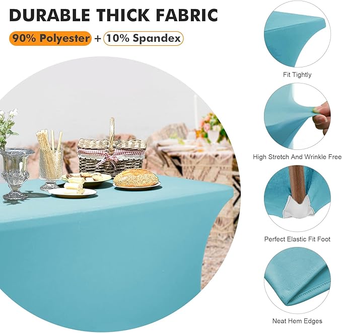 SEPARO 2 Pack 6 Ft Blue Mist Spandex Table Cover Fitted Rectangular Tablecloth Stretchable Fabric Table Cloth 6 ft Wrinkle-Free for Party Tradeshows Banquet Weddings Cocktail