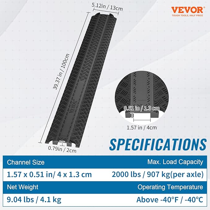 VEVOR 3 PCs Drop Over Cable Cover Ramp, 2,000 lbs/axle Load Capacity, Heavy Duty Cable Hose Protector Ramp, Floor Cord Cover for High Walking Traffic Areas Indoor Outdoor Home Office Warehouse School