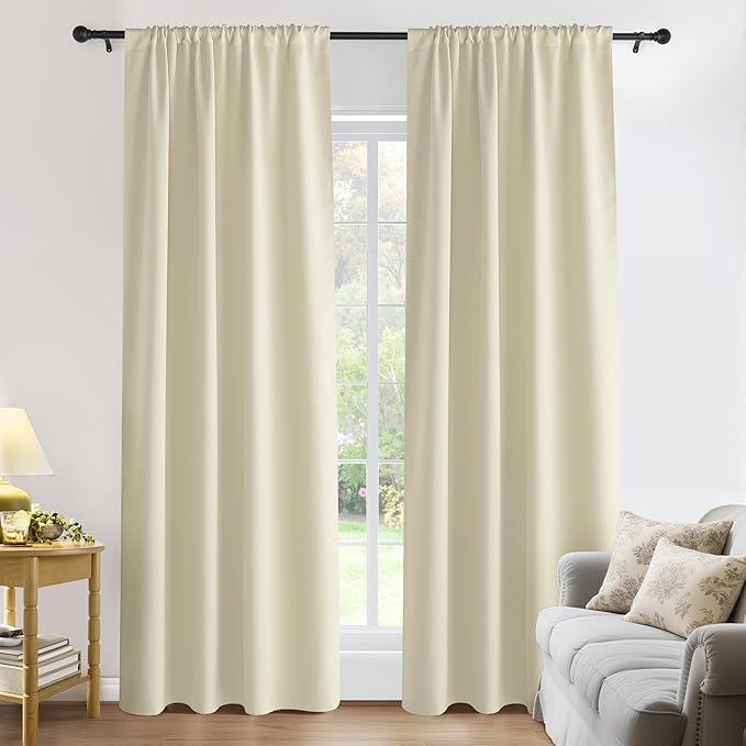 PONY DANCE Beige Blackout Curtains 80 inches Long 2 Panels Set for Bedroom, Thermal Insulating Privacy Curtains & Drapes for Doorway Temporary Door Alternative Accordion Door, W 42 x L 80