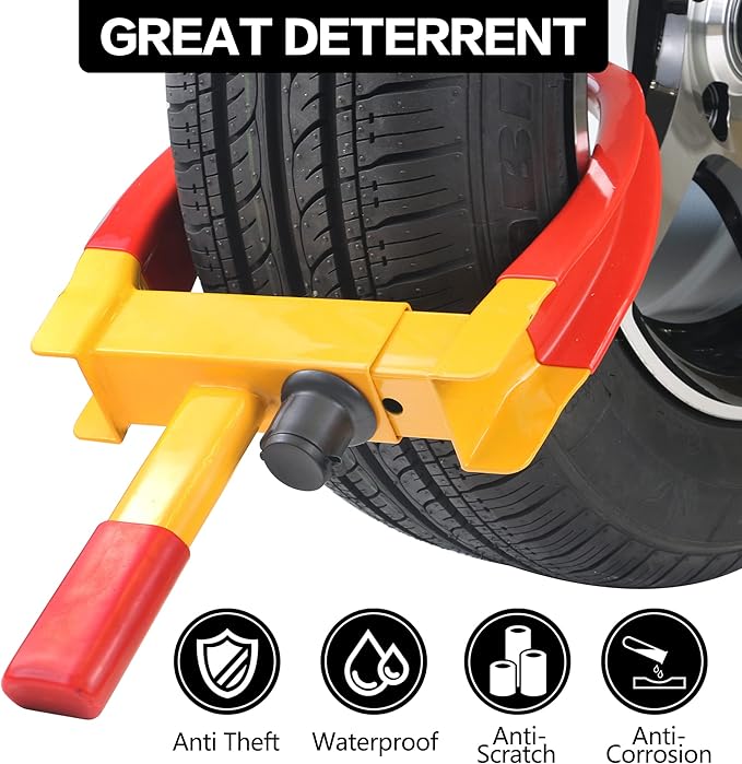 KAYCENTOP Universal Wheel Lock, Security Trailer Wheel Lock, Tire Lock Anti Theft for Trailers Golf Cart SUV Boat ATV Motorcycle Camper, 2 Packs with 6 Alike Keys (Yellow-Red)