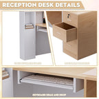 L-Shaped Modern Reception Desk with Counter & Storage - 71" Large Office Front Desk, Salon Checkout Counter with Lockable Cabinets, Shelves(Oak & White, Left - 71''L x 34''W x 41''H)