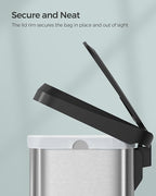 SONGMICS Kitchen Trash Can, 13 Gallon (50 L) Stainless Steel Garbage Can, with Stay-Open Lid and Step-on Pedal, Soft Closure, Tall, Large and Space-Saving, Silver and Black ULTB530E50