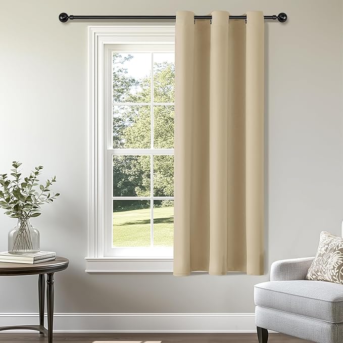 ChrisDowa Small Window Curtains 40 inches Long for Bedroom - Grommet Short Thermal Insulated Room Darkening Curtains for Kitchen (1 Panel, Biscotti Beige, 29 x 40 Inch)