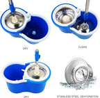 Spin Mop and Bucket with Wringer Set, 360° Mop and Bucket System with 3 Microfiber Mop Refills and 61" Extended Handle, Spinning Mop Bucket for Floor Cleaning, Blue