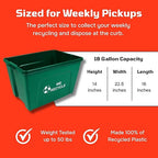 Curbside 18 Gallon Green Recycling Bin with Carrying Handles for Homes or Businesses | Easily Recongizable Bin for Curb - Two Bins - Green