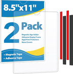 Magnetic Sign Holder Wall Mount 8.5 x 11, Plastic Door Display Frame for Fridge Window, 2Pack