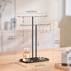 pickpiff Necklace Holder Jewelry Organizer Stand – 2‑Tier T‑Bar Jewelry Display Tree with Tray for Countertop Necklace Bracelet Earring Storage, Vanity Dresser Bathroom Sink, Black