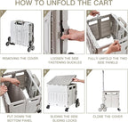 Foldable Utility Cart ，Folding Shopping carts，Collapsible cart with Stair Climbing Wheels, 8 Wheel Shopping cart，Collapsible Rolling Crate with Telescoping Handle (Grey, 17.32 * 17.13 * 30.12)