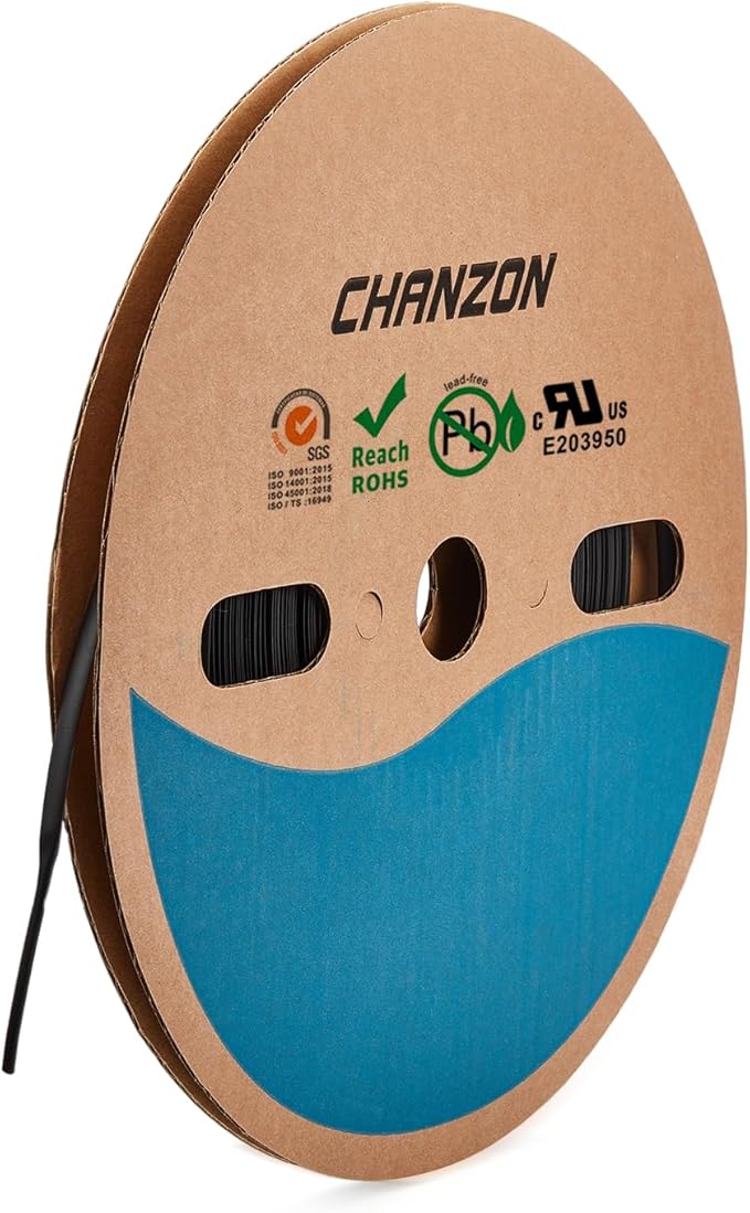 Chanzon 2:1 Ratio - 80Ft Roll - 1/4" (6mm) Heat Shrink Tubing 2:1(25M Total Length) Black Polyolefin Sleeving Wrap Shrinking 2 to 1 1pcs