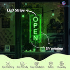 Vertical LED Open Signs for business – Super Bright - UV Printing Pattern, Remote Included - Large Size 12x30'' - Neon Open Sign for Café, Bar, Shop & Business Sign (Green)