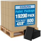 GSSUSA Black Bubble Mailers 4x8" Inches 1pallet 19200 Pack, Usable Size 4X7" Bubble Envelope for Small Business, Padded Envelope, Shipping Mailers, Packaging Bags, Mailing Envelopes, Shipping Supplies