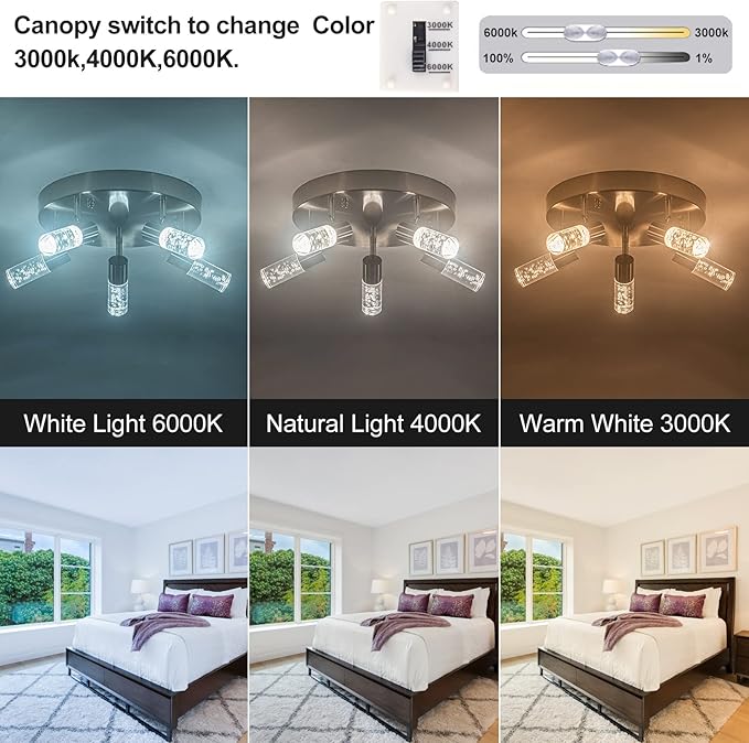 Dimmable LED Ceiling Spotlight Fixture，Adjustable Round Track Lighting, UL Driver Listed, 5-Light Directional Spotlight, Flush Mount Track Light Fixture, Canopy Switch Three Color changable.…