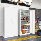 Metal Garage Storage Cabinet with Lock, 72" Tall Steel Storage Locker with 4 Adjustable Shelves, Heavy Duty Metal Cabinet for Garage, Office, Home, White