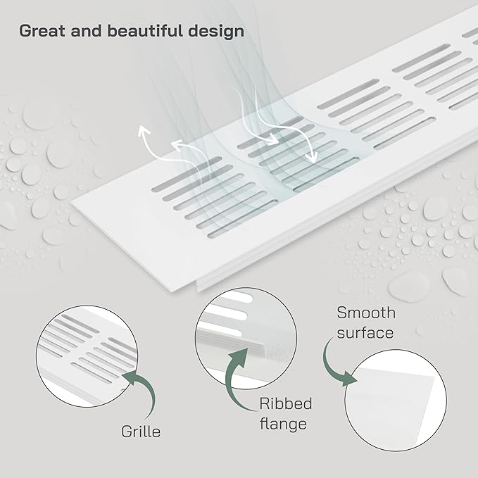 Vent Systems 11.81 x 2.36 (Outer Size) Air Supply Ventilation Grille - White Aluminum Rectangle Intake/Exhaust Door Vent Deflector - HVAC for Home Improvement Floor, Wall Duct Cover